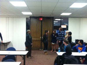 Students running their skit