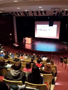 Speaking to about 150 students at Waubonsee Community College