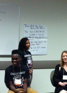 A student leading an activity