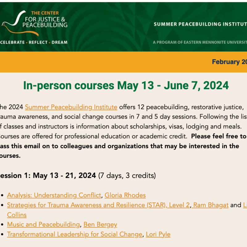 Eastern Mennonite University’s Summer Peacebuilding&nbsp;Institute